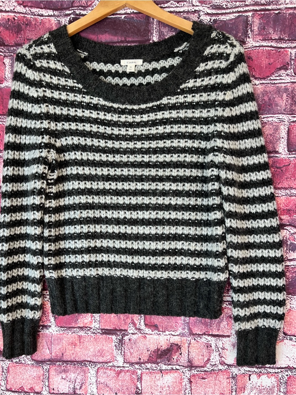Caslon Black and White Striped Crewneck Sweater